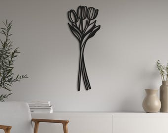 Tulip Flowers Steel Wall Art. Flower Themed Metal Wall Hanging Decor
