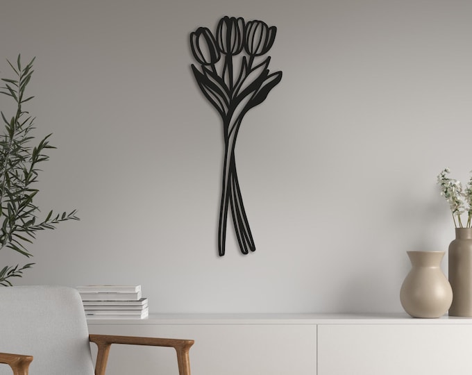 Tulip Flowers Steel Wall Art. Flower Themed Metal Wall Hanging Decor