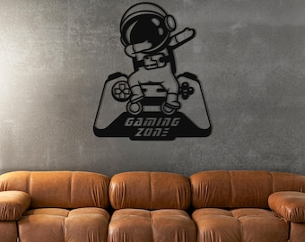 Gaming Zone Astronaut Metal Wall Art - Gamer Room Decor - Steel Wall Sign for Boys Bedroom or Gaming Setup