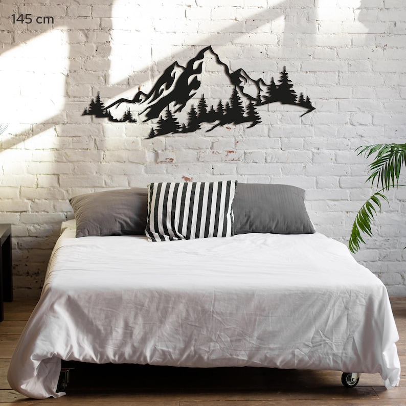 Metal Mountain Forest Wall Art, Nature Landscape Metal Hanging Decor image 7