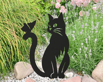 Cat with Butterfly Garden degoration. Nature Themed Metal Decor