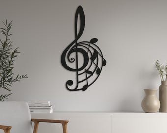 Treble clef with notes Steel Wall Art Musical Themed Metal Wall Hanging Decor