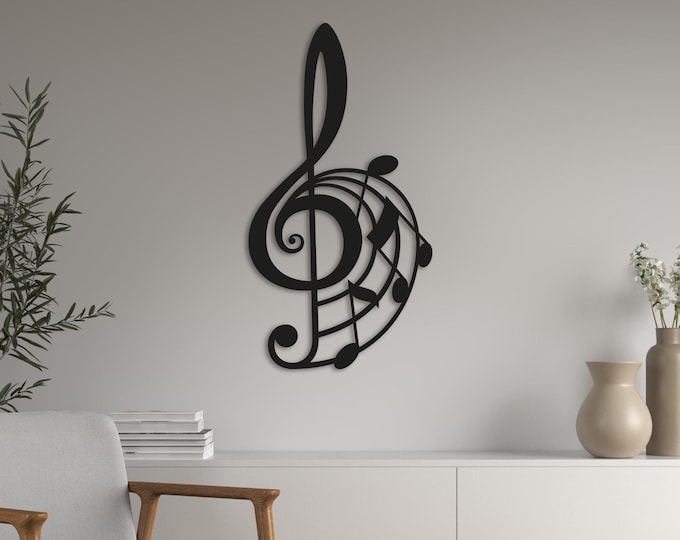 Treble clef with notes Steel Wall Art Musical Themed Metal Wall Hanging Decor