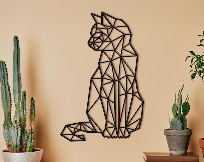 Minimalist Cat Metal Wall Art: Geometric Steel Hanging Decor