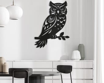 Owl on a branch. Nature Animal Themed Metal Wall Hanging Decor