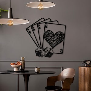 Coeur d&#39;As et de Dés. Décoration murale en métal avec cartes à jouer sur le thème du poker