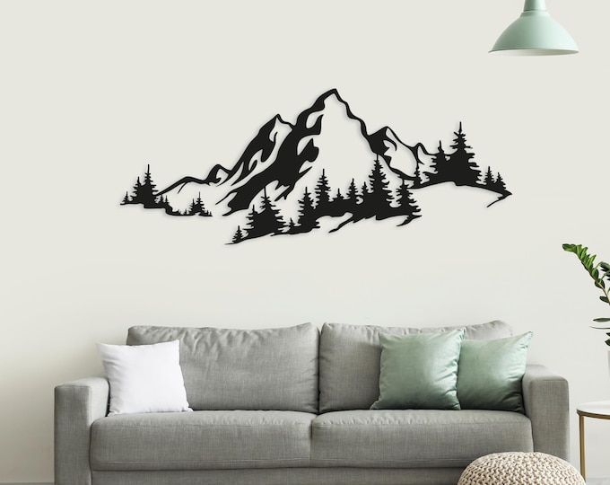 Mountains With Forest Steel Wall Art. Nature Themed Landscape Metal Wall Hanging Decor