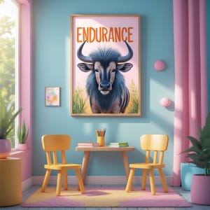 Impression d&#39;art endurance des gnous : affiche motivante des animaux d&#39;Afrique (téléchargement numérique 8 x 10