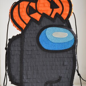 Halloween Piñata – Pumpkin Head Crewmate | Handmade Party Decoration + Stick, 20 Candy Bags & Blindfold