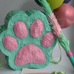 Turquoise Paw Print Piñata – Party Piñata for Kids with Stick, Blindfold & 20 Candy Bags