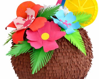 Pinhata artesanal de coco para coquetéis, ideal para festas tropicais e de verão. Frete grátis para a UE.