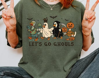 Comfort Colors Vintage Halloween Shirt: Lets Go Ghouls Graphic Tee