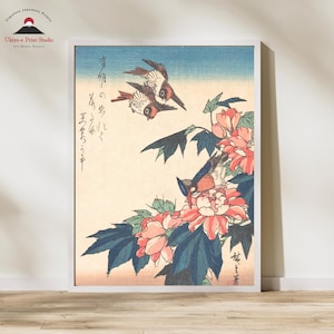 Swallow and Kingfisher – Hiroshige Japanese Art Print – Ukiyo-e Bird & Flower Wall Art