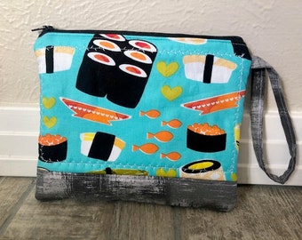 Quilted Sushi theme zipper pouch and wristlet