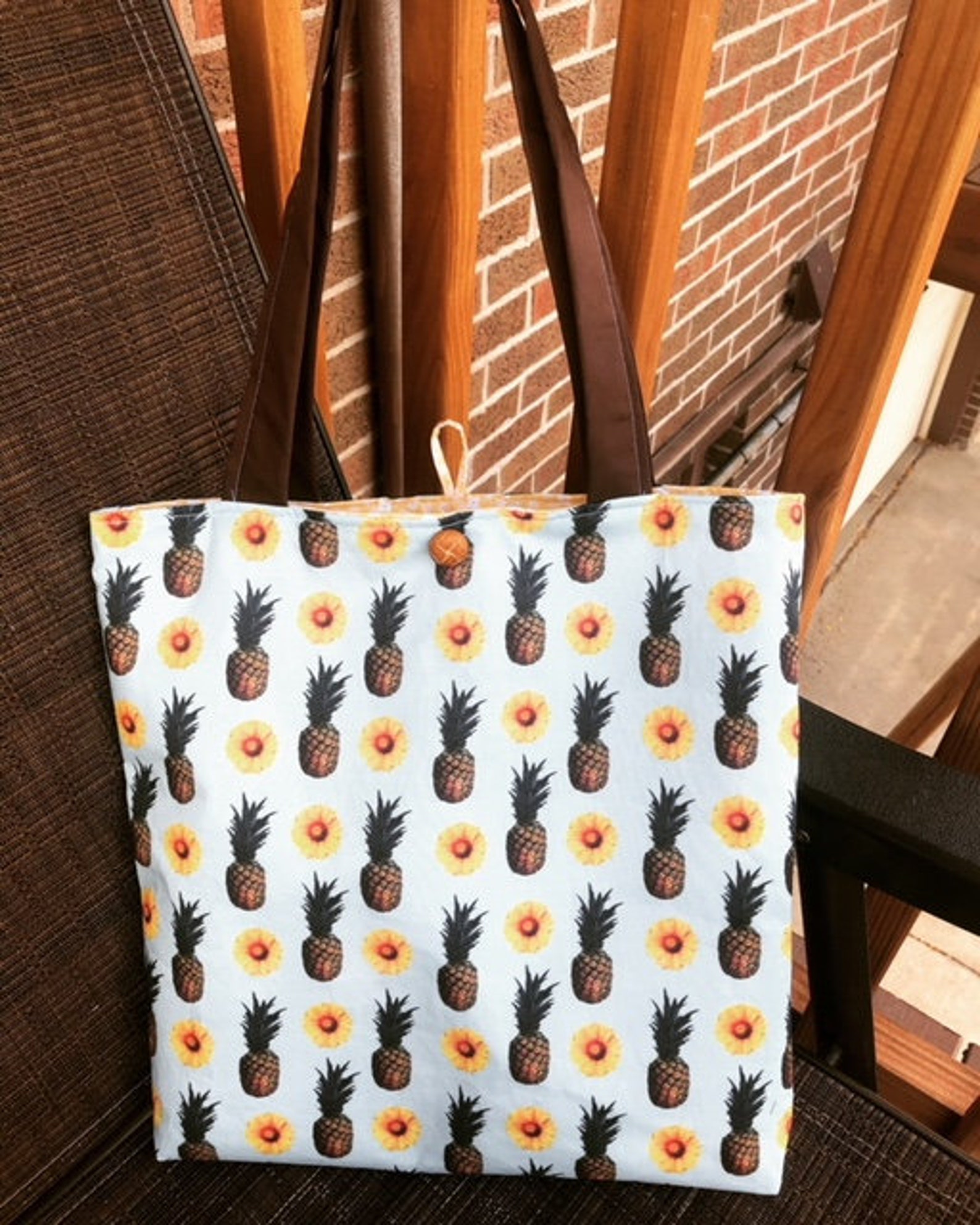 Pineapple Tote Bag Pineapple and Flower Tote Etsy