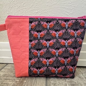 Moth medium size quilted zipper cosmetic pouch