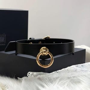 Handmade Leather O-Ring Collar: Adjustable Choker, Black or Orange