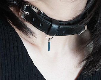Handmade Black Leather Statement Choker: Custom Engraved Collar