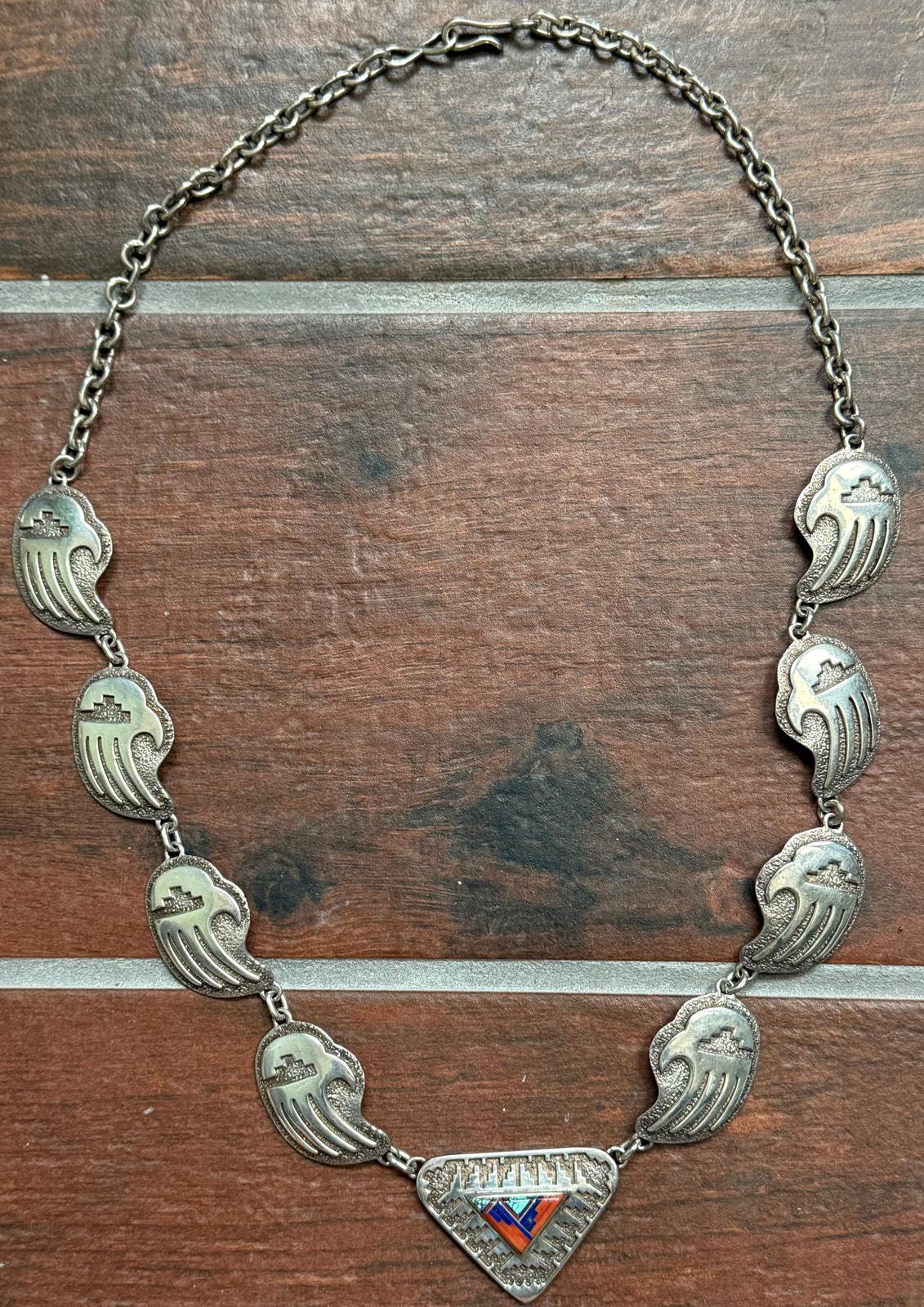 Native American Rick Jogino Vintage Coral Turquoise Sterling Silver Necklace Native American Rick Jogino Vintage Coral Turquoise Sterling Silver Necklace