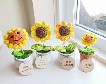 かぎ針編みのひまわり、かぎ針編みの鉢植えの花、デスクデコレーション、部屋の装飾、新築祝いのギフト、Cheer Up Gift、母の日ギフト