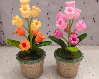 Gehäkelte handgemachte Maiglöckchen-Lampe | Topfblume Licht | Schreibtisch Dekoration Nachttischlampe | Einzigartige für immer Geschenk Wohnkultur