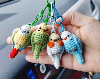 Crochet Parrot Keychain | Handmade Bird Plush | Car Mirror Hanging Decoration Crochet bird keychain, Crochet bird,  Crochet Bag Pendant,