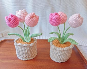 crochet tulip Crochet flower pot personalized gift  home decoration Mother's day gifts Gift for Her,Girlfriend,Friend,Crochet Flower Bouquet