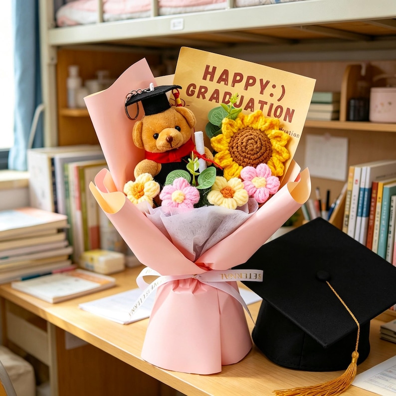 Graduation Gift Class of 2026, Crochet Flower Mini Bouquet, Handmade ...