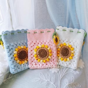 Sunflower Crochet Bag, Custom Sunflower Granny Square Bag, Birthday GiftCrochet Tote Bag, Crossbody Bag, Pouch, Sunflower Gift for College