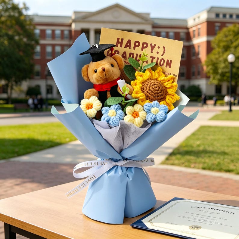 Graduation Gift Class of 2026, Crochet Flower Mini Bouquet, Handmade ...