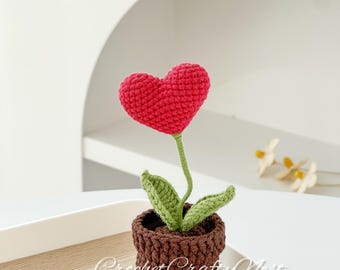 Crochet flower pot,crochet rose  personalized gift home decoration, desk decoration rose in pot Mother's day gifts gifts for her