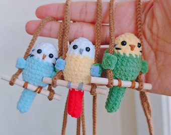 Crochet Parrot Keychain | Handmade Bird Plush | Car Mirror Hanging Decoration Crochet bird keychain, Crochet bird,  Crochet Bag Pendant,
