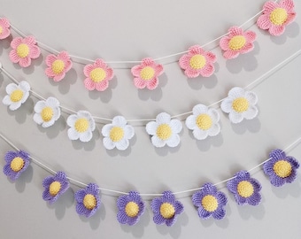 Gehäkelte Daisy Girlande - Boho Blumen Bunting Wandbehang Daisy Schlafzimmer Dekor, Daisy Girlande, Kinderzimmer Dekoration, Geburtstag Dekoration