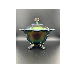 Amethyst Carnival Glass Footed Pedestal Bowl by Summit Art Glass with Lid