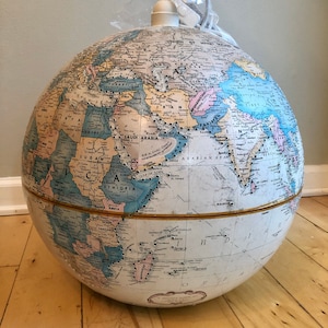 World Globe Map Pendant Lamp Light Lampshade Travel Nursery Décor Teachers Travelers Gift Office Desk Lighting Up-cycled Recycled Retro