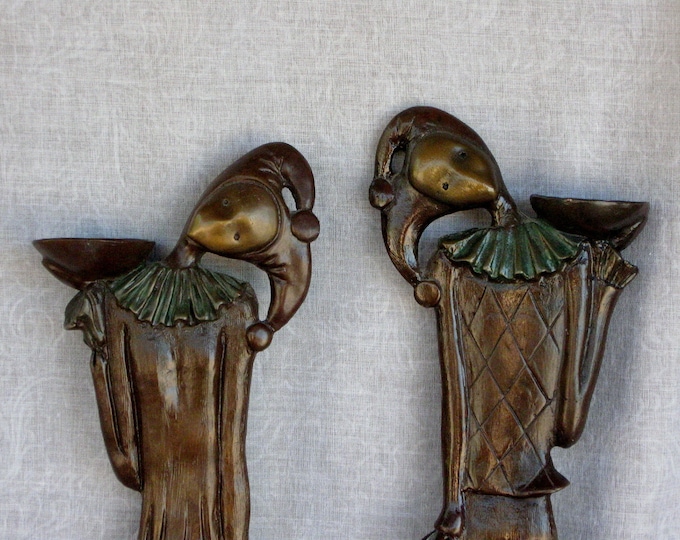 SALE Harlequin Candlestick Pair  - cast in bronze - lost wax process - solid bronze
