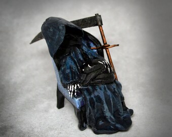 Grim and a Cat, Nap -  Hand Sculpted figure by Lisa Snellings