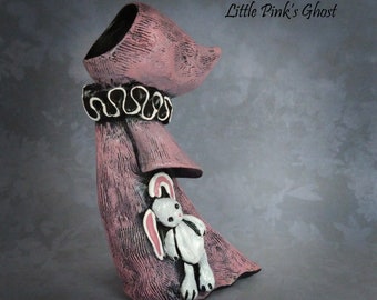 Little Pink&#39;s Ghost - Lisa Snellings - Poppet sculpture 4&quot;