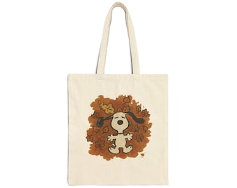 Snoopy Autumn Tote Bag | Peanuts Fall Leaves Canvas Bag | Cute Aesthetic Gift for Her