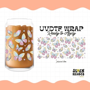 UVDTF Cup Wrap Transfer | Ready to Press | Permanent Waterproof Decal for 16oz Glass Can | Small Business Supplies | UV DTF Wrap