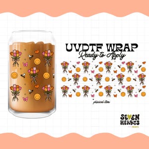 UVDTF Cup Wrap Transfer | Ready to Press | Permanent Waterproof Decal for 16oz Glass Can | Small Business Supplies | UV DTF Wrap