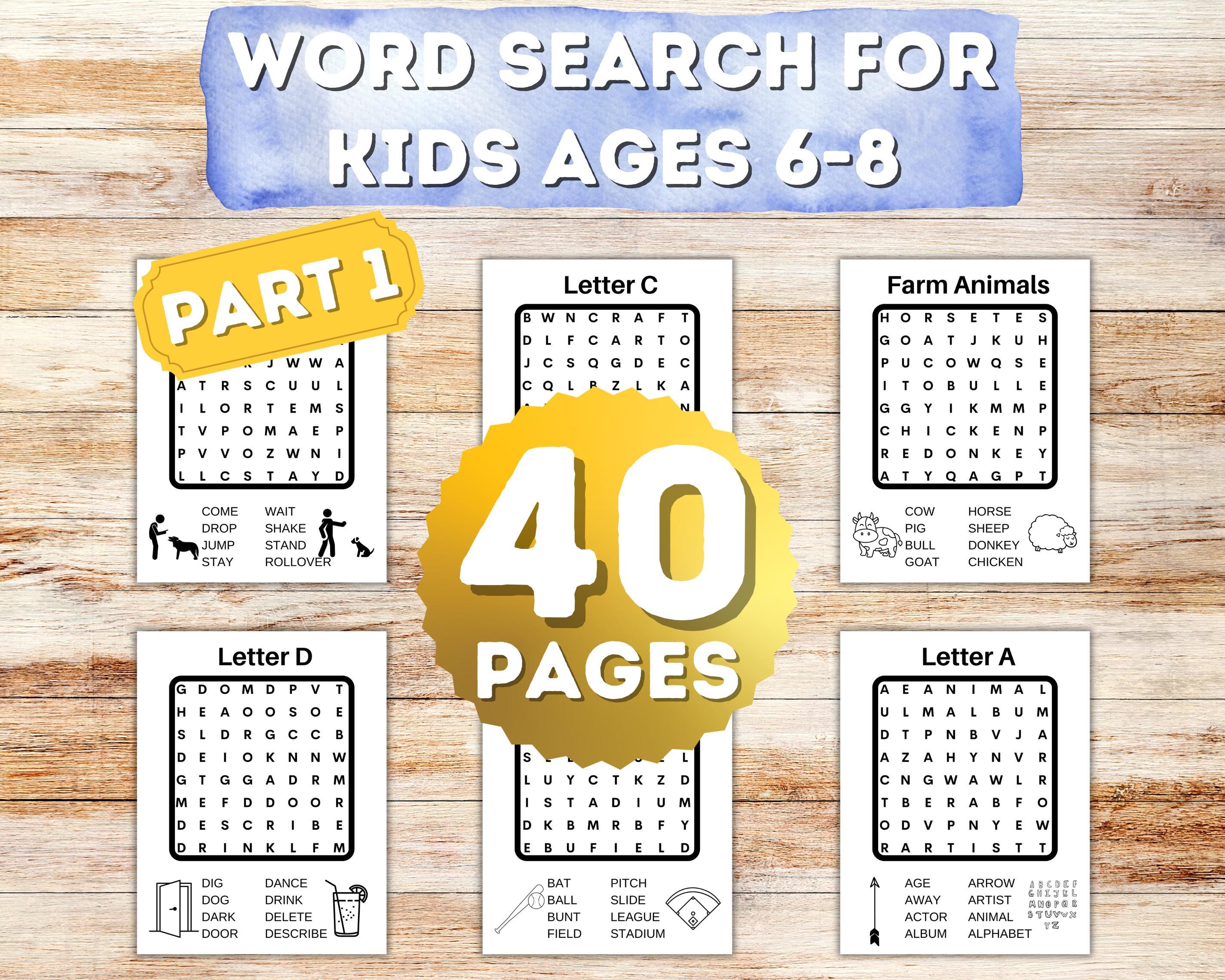 Word Search for Kids, Part 1, Ages 6-8, Fun & Educational Puzzles, 40 Downloadable Activity Pages for Vocabulary Building and Development