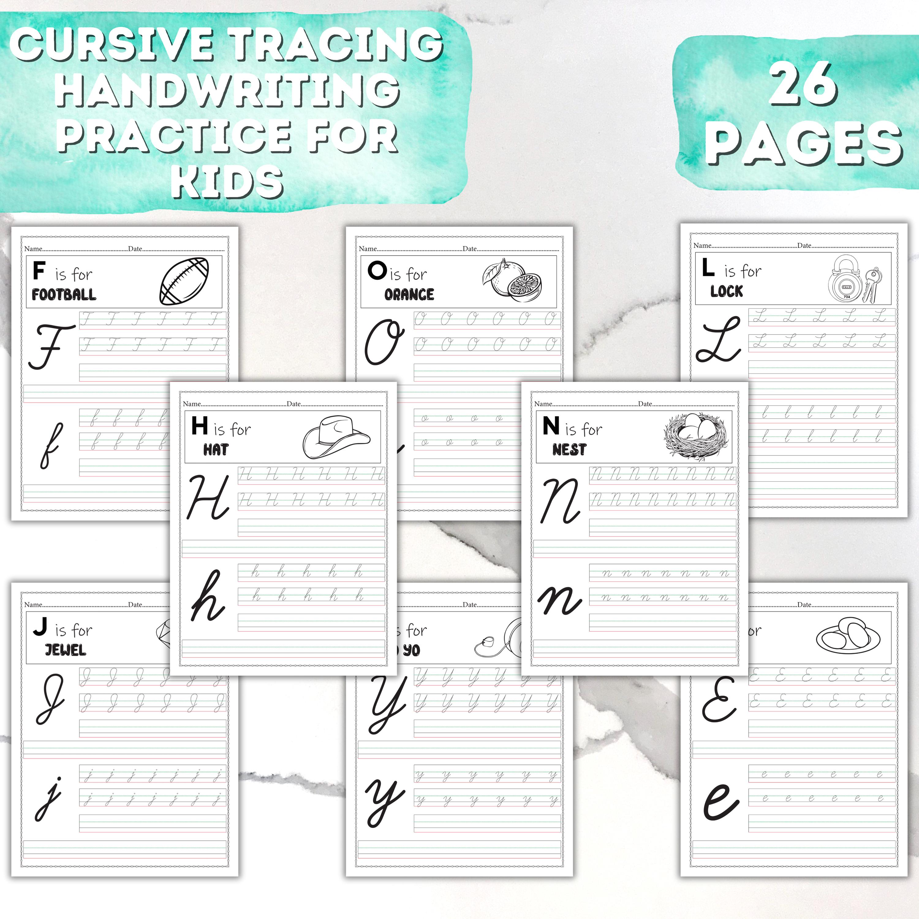 Cursive Tracing Handwriting Practice for Ages 8-12 Part 1, 26 ...