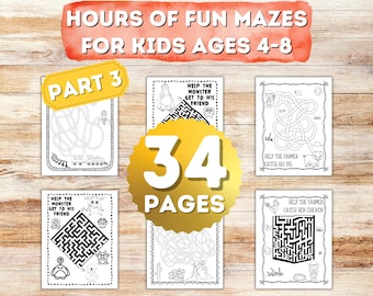 Mazes for Kids Ages 4-8: Part 3, 34 Engaging Maze Puzzles, Digital Downloadable Activity Book for Hours of Entertainment & Brain Development