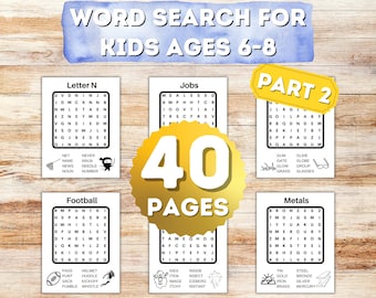 Word Search for Kids, Part 2, Ages 6-8, Fun & Educational Puzzles, 40 Downloadable Activity Pages for Vocabulary Building and Development