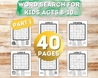 Word Search for Kids, Part 1, Ages 8-10, 40 Challenging Digital Downloadable Activity Puzzles for Vocabulary Building & Brain Development