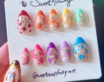 Fruity Nails, Fruit Press On Nails, Rainbow Fruit Nails