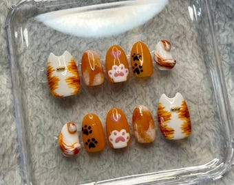 Custom Cat Nails, Cat Press On Nails, Cat Nail Art, Personalized Pet Nails