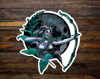 Artemis Sticker, Greek Mythology Stickers, Floral Stickers, Dark Academia, Artemis Art