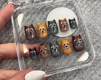 Cat Nails, Cat Press On Nails, Cat Nail Art
